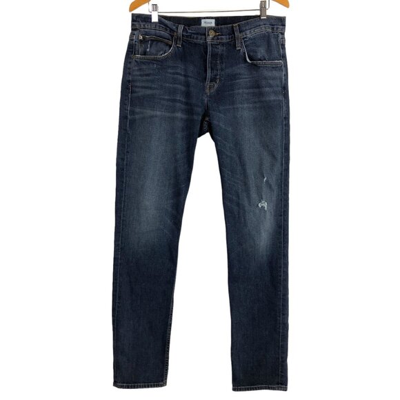 Hudson Other - Hudson Men's Blake Slim Straight Jeans Sz 34 Button Fly Distressed Cotton Blend